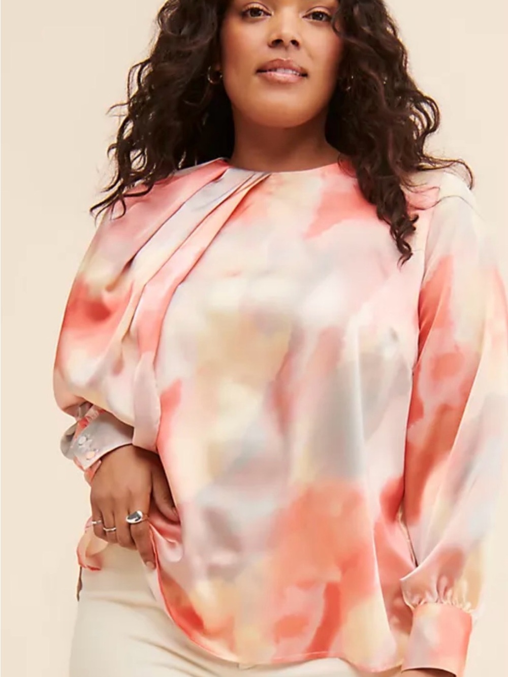 Anthropologie Eloquii Draped Neck Satin Blouse Decorative Sleeve Size 16